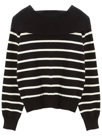 OPEN JIPUP WIDE COLLAR STRIPE KNIT BK - DEFEMME - BALAAN 2