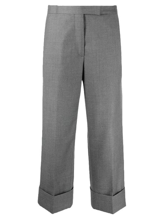 Women's High Waist 120 Count Twill Wool Straight Pants Gray - THOM BROWNE - BALAAN 1