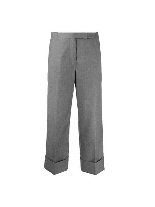 Women's High Waist 120 Count Twill Wool Straight Pants Grey - THOM BROWNE - BALAAN 1