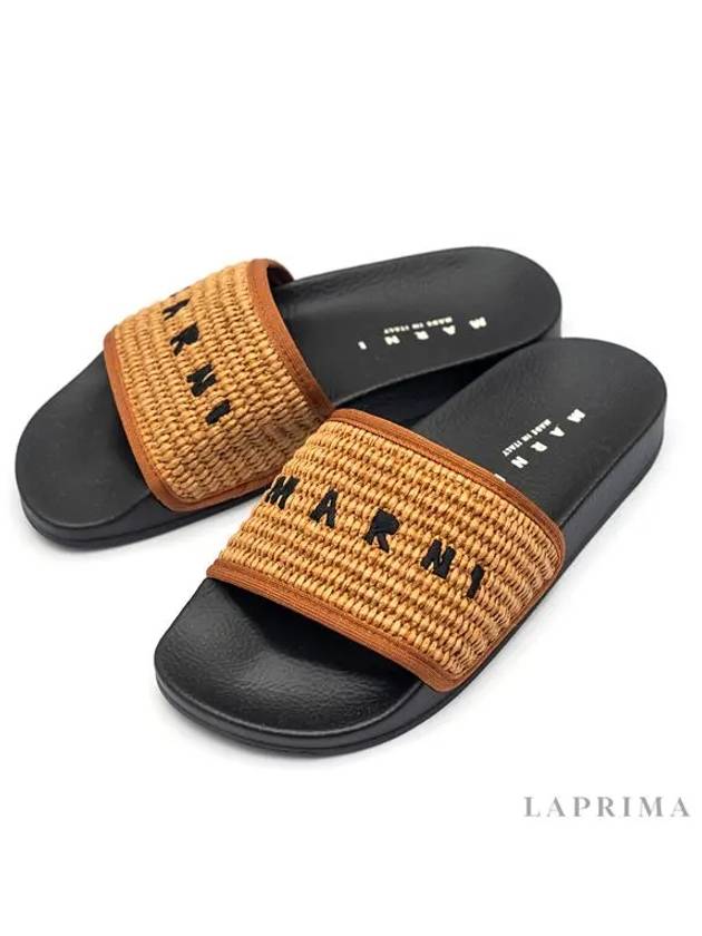 Raffia-Embroidered Logo Slippers Brown - MARNI - BALAAN 5