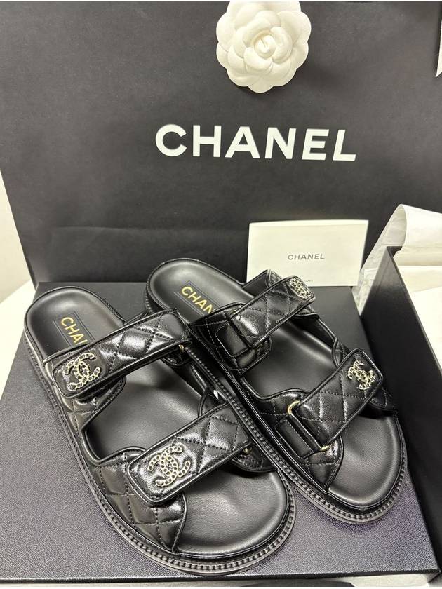 CC Logo Velcro Sandals Black - CHANEL - BALAAN 4