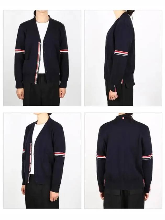 Milano Stitch Sprite Armband Cotton V-neck Cardigan Navy - THOM BROWNE - BALAAN 3