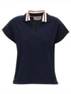 Women's Cricket Stripe Lightweight Cotton Short Sleeve Polo Shirt Navy - THOM BROWNE - BALAAN 2