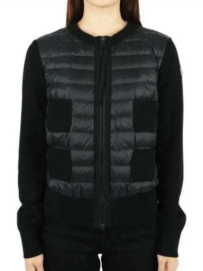 Women's Padded Wool Zip-Up Cardigan Black - MONCLER - BALAAN 2