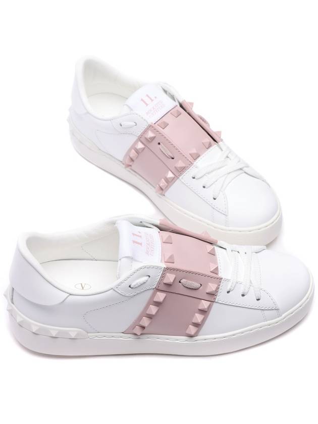 Rockstud Leather Low Top Sneakers White Rose - VALENTINO - BALAAN 6