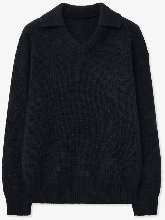 Open collar V neck knit black - BLONDNINE - BALAAN 7