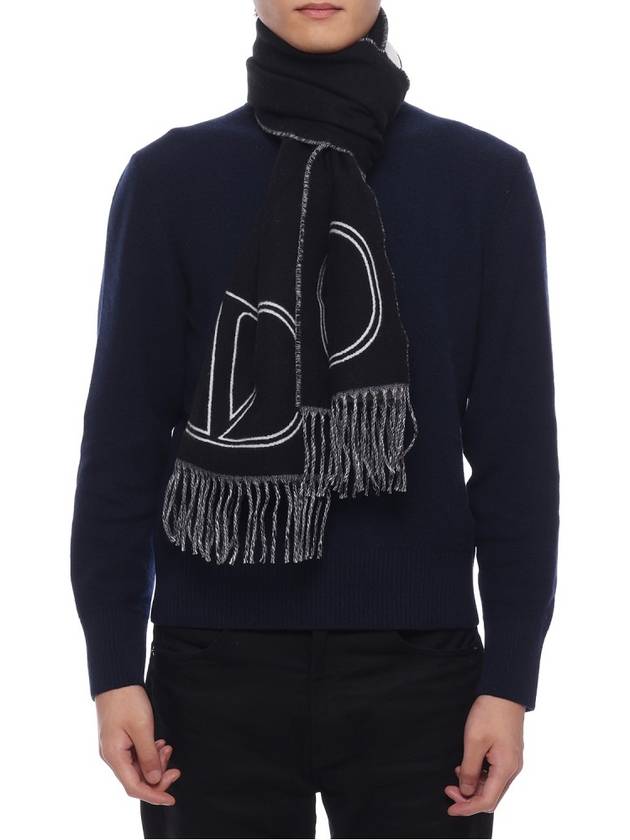 V Logo Wool Cashmere Muffler Black - VALENTINO - BALAAN 4