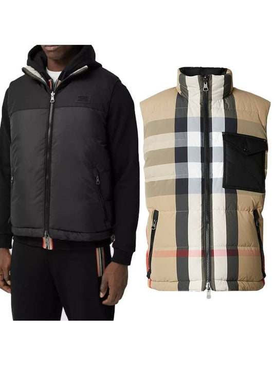 Check Reversible Padding Vest Beige - BURBERRY - BALAAN.