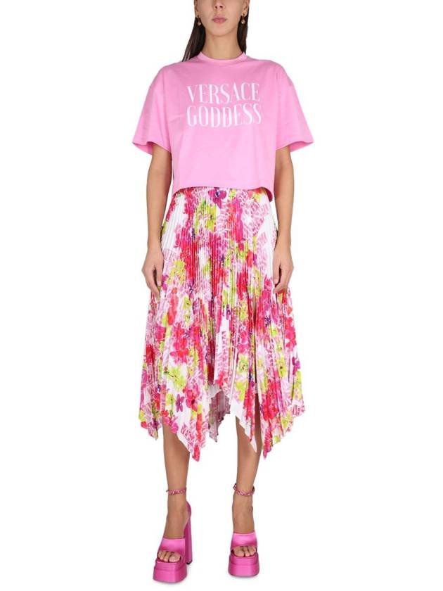 Women's Orchid Print Pleated Skirt - VERSACE - BALAAN 3