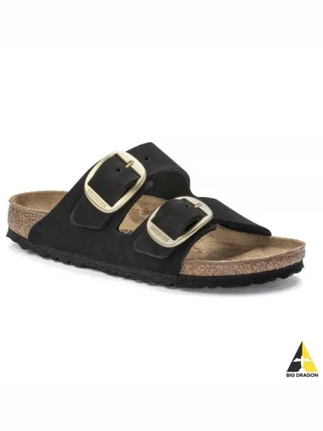 Arizona Big Buckle Nubuck Leather Slippers Black - BIRKENSTOCK - BALAAN 2