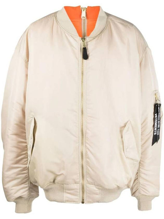 Logo Zipped Bomber Jacket Cream - VETEMENTS - BALAAN 1