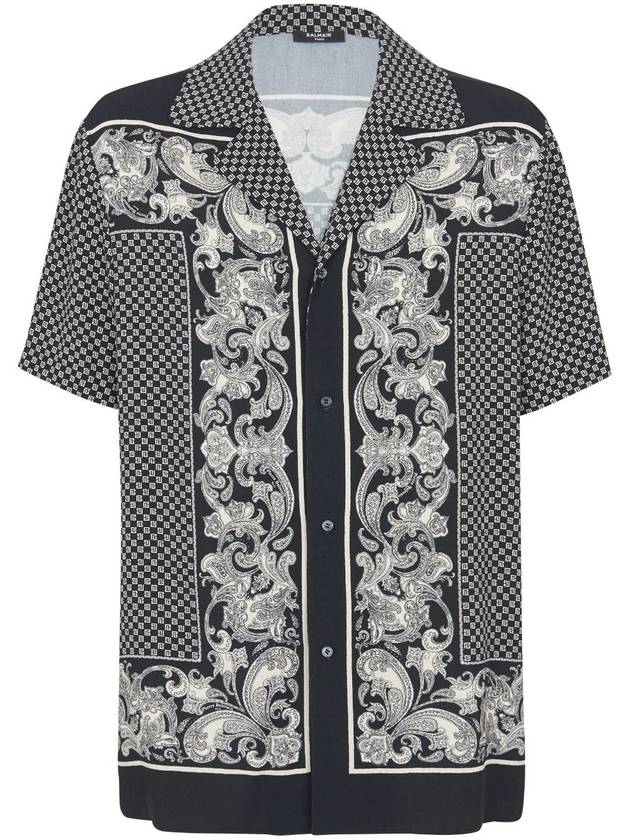 Paisley Mini Monogram Print Silk Short Sleeve Shirt Black - BALMAIN - BALAAN 2