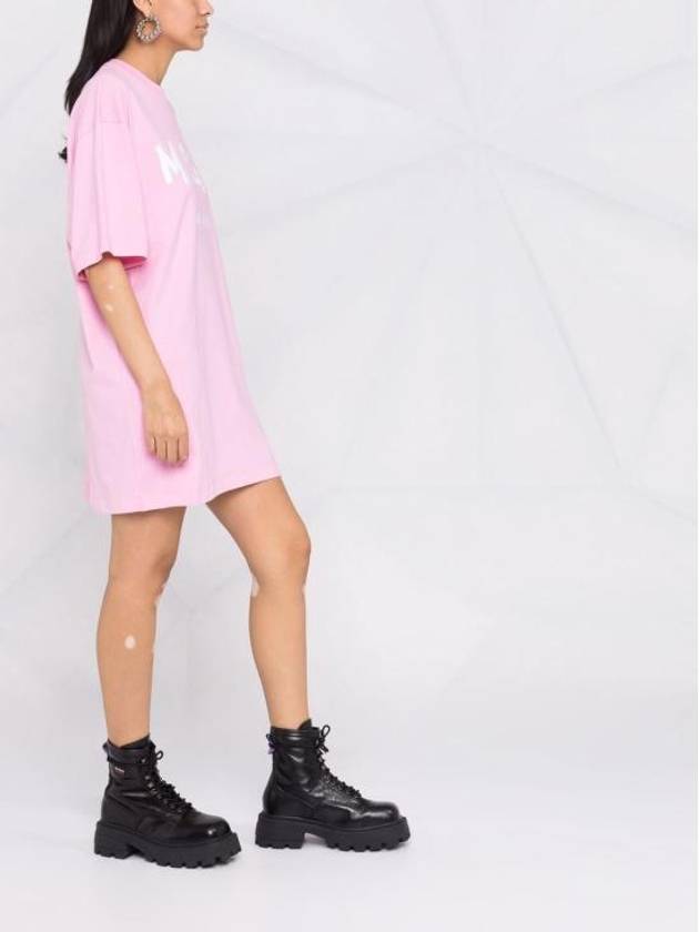 Milano Brushed Logo Short Sleeve Short Dress Pink - MSGM - BALAAN 5