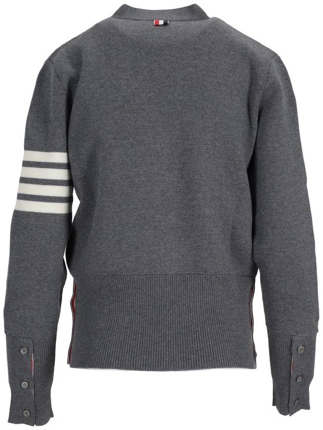 MILANO CLASSIC V NECK CARDIGAN W/ 4 BAR STRIPE IN FINE MERINO WOOL - THOM BROWNE - BALAAN 4