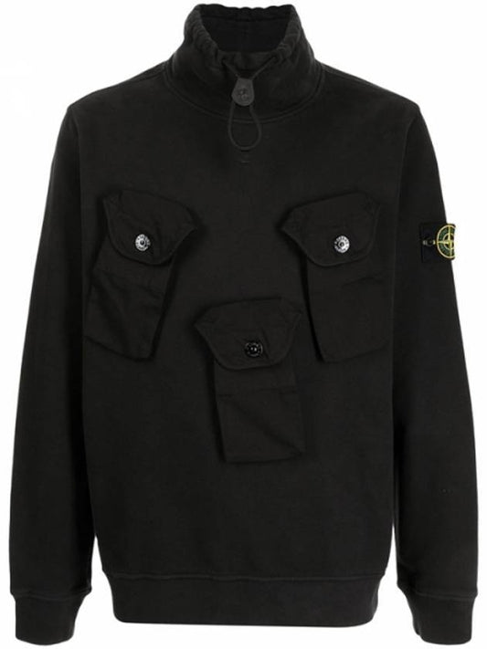 Waffen Patch Multi-Pocket Mock Neck Sweatshirt Black - STONE ISLAND - BALAAN.