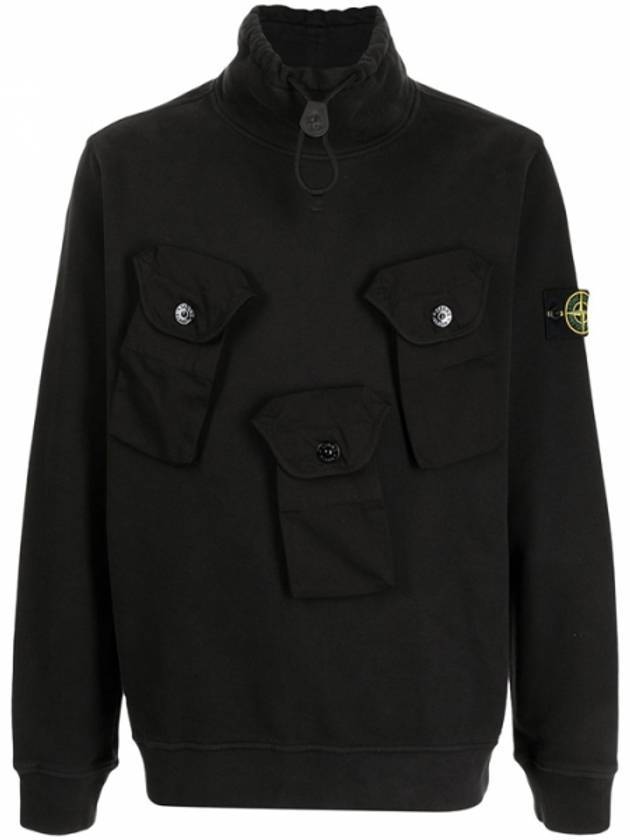 Wappen Patch Multi-Pocket Mock Neck Sweatshirt Black - STONE ISLAND - BALAAN 1