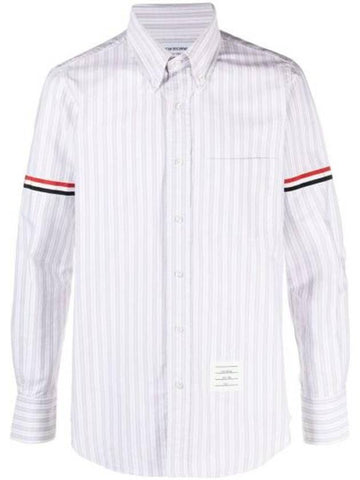 Stripe Oxford Armband Long Sleeve Shirt Grey - THOM BROWNE - BALAAN 1