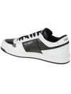 Men's Downtown Triangle Logo Leather Low Top Sneakers Black White - PRADA - BALAAN 4