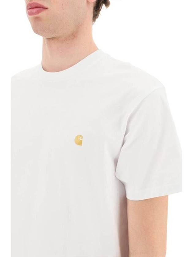 Men's Chase Mini Embroid Logo Short Sleeve T-Shirt White - CARHARTT WIP - BALAAN 4