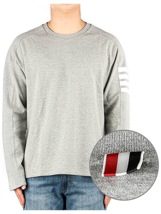 4-Bar Striped Cotton Long Sleeve T-Shirt Light Grey - THOM BROWNE - BALAAN 2