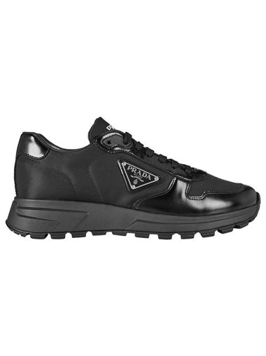 triangle logo re-nylon brushed leather low-top sneakers black - PRADA - BALAAN 1