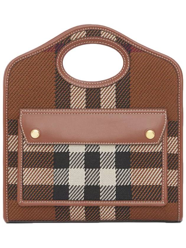 Mini Knit Check Leather Pocket Tote Bag Brown - BURBERRY - BALAAN 2