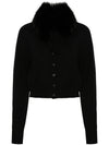 Faux Fur Collar Wool Cardigan Black - MAX MARA SPORTMAX - BALAAN 2