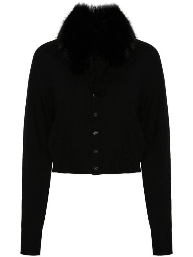 Faux Fur Collar Wool Cardigan Black - MAX MARA SPORTMAX - BALAAN 2