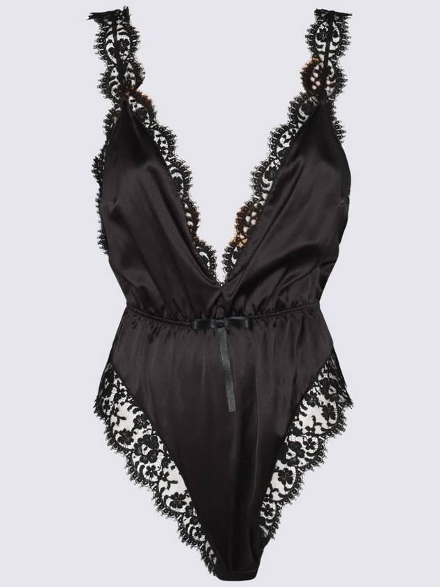 Women s High Cut Leg Lace Satin Bodysuit Black - DOLCE&GABBANA - BALAAN 2