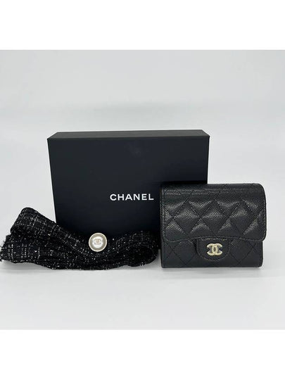 Classic Small Flap Grained Calfskin Half-Wallet Gold Metal Black - CHANEL - BALAAN 2