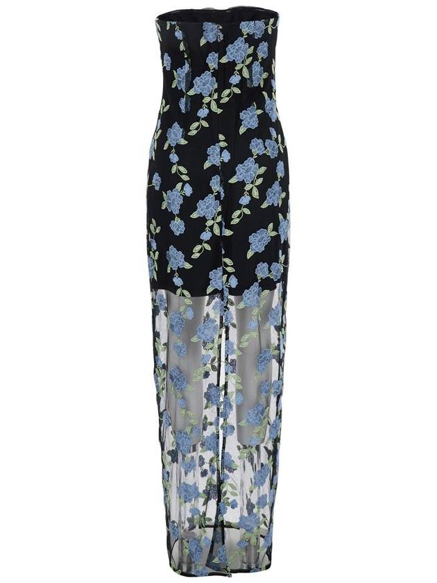 Black Long Dress With All-Over Floral Motif And Semi Sheer Lower Part In Tech Fabric Woman - ROTATE - BALAAN 2