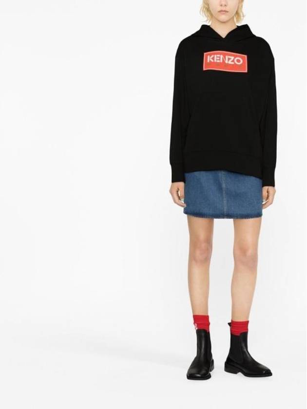 Paris Embroidered Logo Oversized Cotton Hoodie Black - KENZO - BALAAN 3