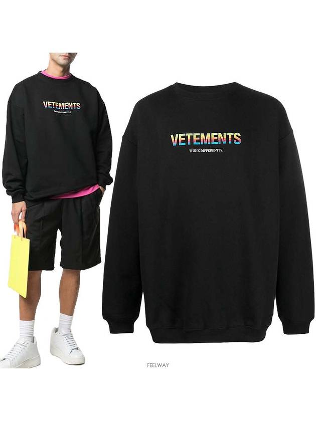 Men's Rainbow Logo Print Sweatshirt Black - VETEMENTS - BALAAN.