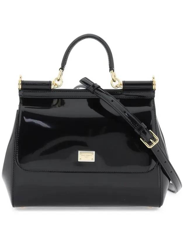 Polished Leather Medium Sicily Shoulder Bag Black - DOLCE&GABBANA - BALAAN 1