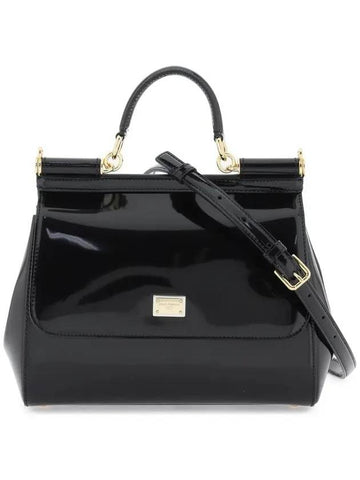 Polished Leather Medium Sicily Shoulder Bag Black - DOLCE&GABBANA - BALAAN 1