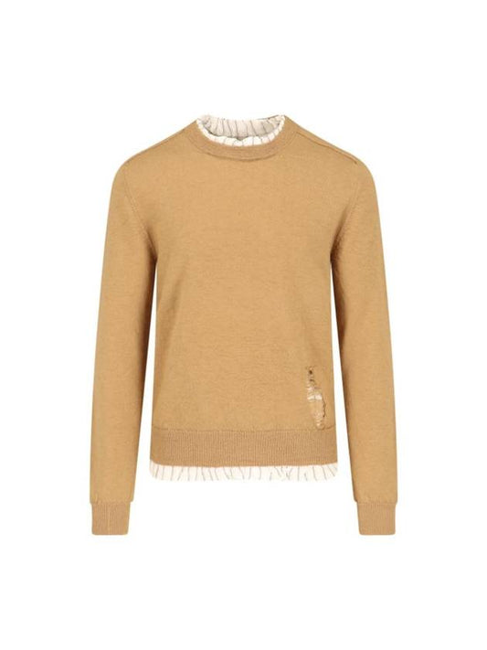 Distressed Layered Wool Knit Top Camel - MAISON MARGIELA - BALAAN 1