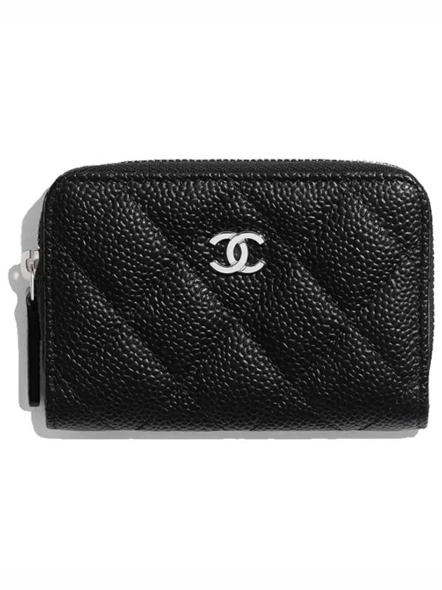 Classic zipper coin purse grained silver CC - CHANEL - BALAAN 7