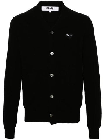 Black Heart Wappen V-Neck Wool Cardigan Black - COMME DES GARCONS PLAY - BALAAN 1