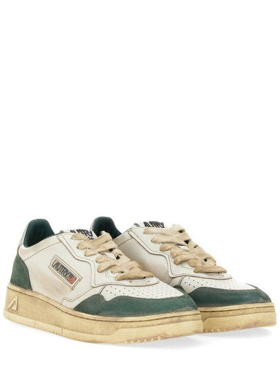 Autry Medalist Low Super Vintage White Leather And Suede Beige And Green Sneakers - AUTRY - BALAAN 2