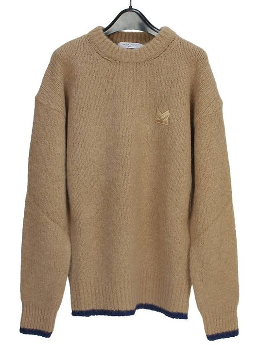 Men's MK Patch Oversized Alpaca Wool Knit Top Beige - MAISON KITSUNE - BALAAN 2