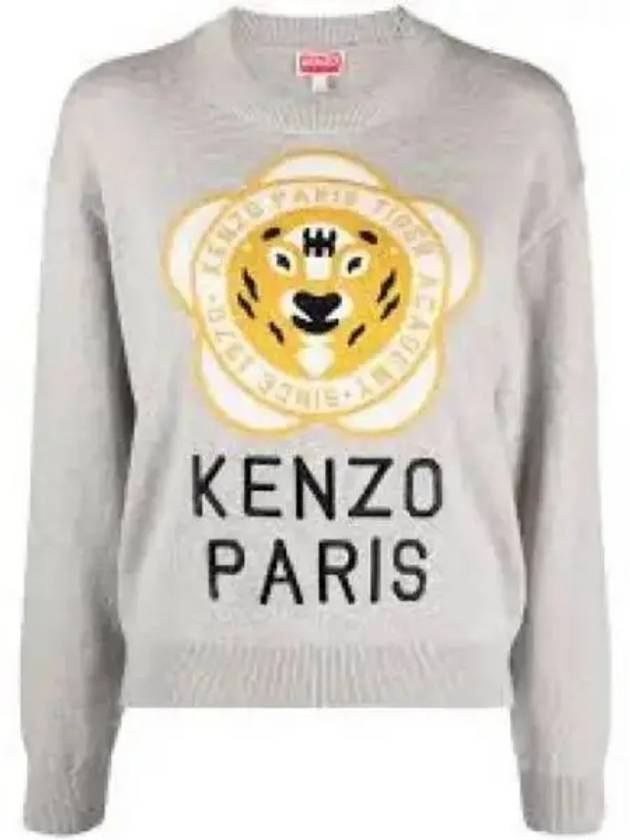 Women's Tiger Academy Wool Knit Top Pale Grey - KENZO - BALAAN 2