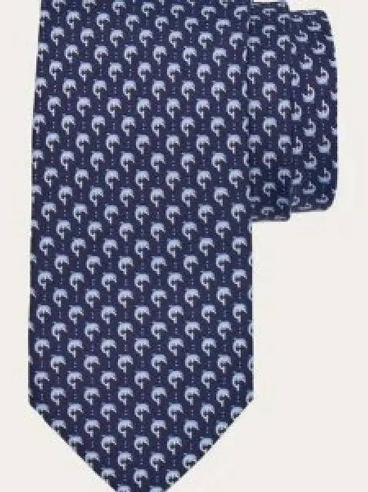 Dolphin Print Silk Tie Navy - SALVATORE FERRAGAMO - BALAAN 2