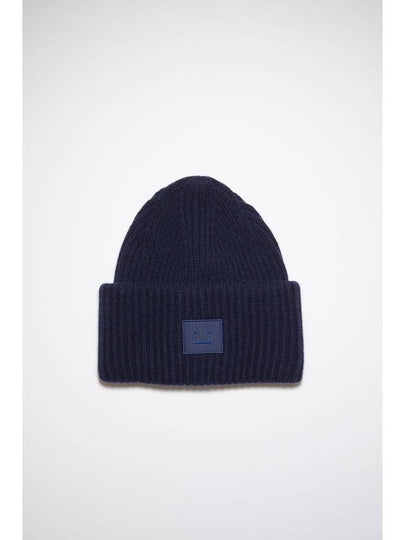 Face Patch Ribbed Wool Beanie Navy - ACNE STUDIOS - BALAAN 2