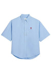 Men's Boxy Fit Embroidered Logo Short Sleeve Shirt Light Blue - AMI - BALAAN 2