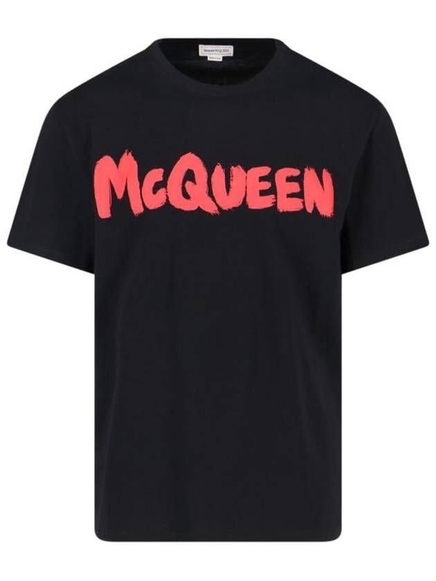 Graffiti Logo Print Short Sleeve T-Shirt Red Black - ALEXANDER MCQUEEN - BALAAN 2