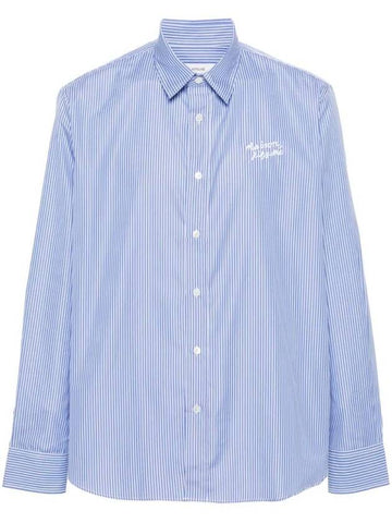 Handwriting Casual Striped Long Sleeve Shirt Sky Blue - MAISON KITSUNE - BALAAN 1