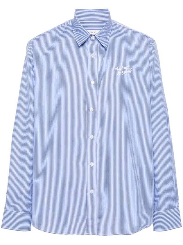 Handwriting Casual Striped Long Sleeve Shirt Sky Blue - MAISON KITSUNE - BALAAN 1