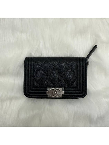 Women s Boy Zipper Wallet Logo Leather Card Black Silver - CHANEL - BALAAN 1