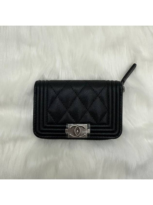 Women s Boy Zipper Wallet Logo Leather Card Black Silver - CHANEL - BALAAN 1