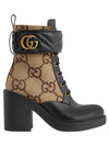 Women's Double G Canvas Middle Boots Camel - GUCCI - BALAAN 1